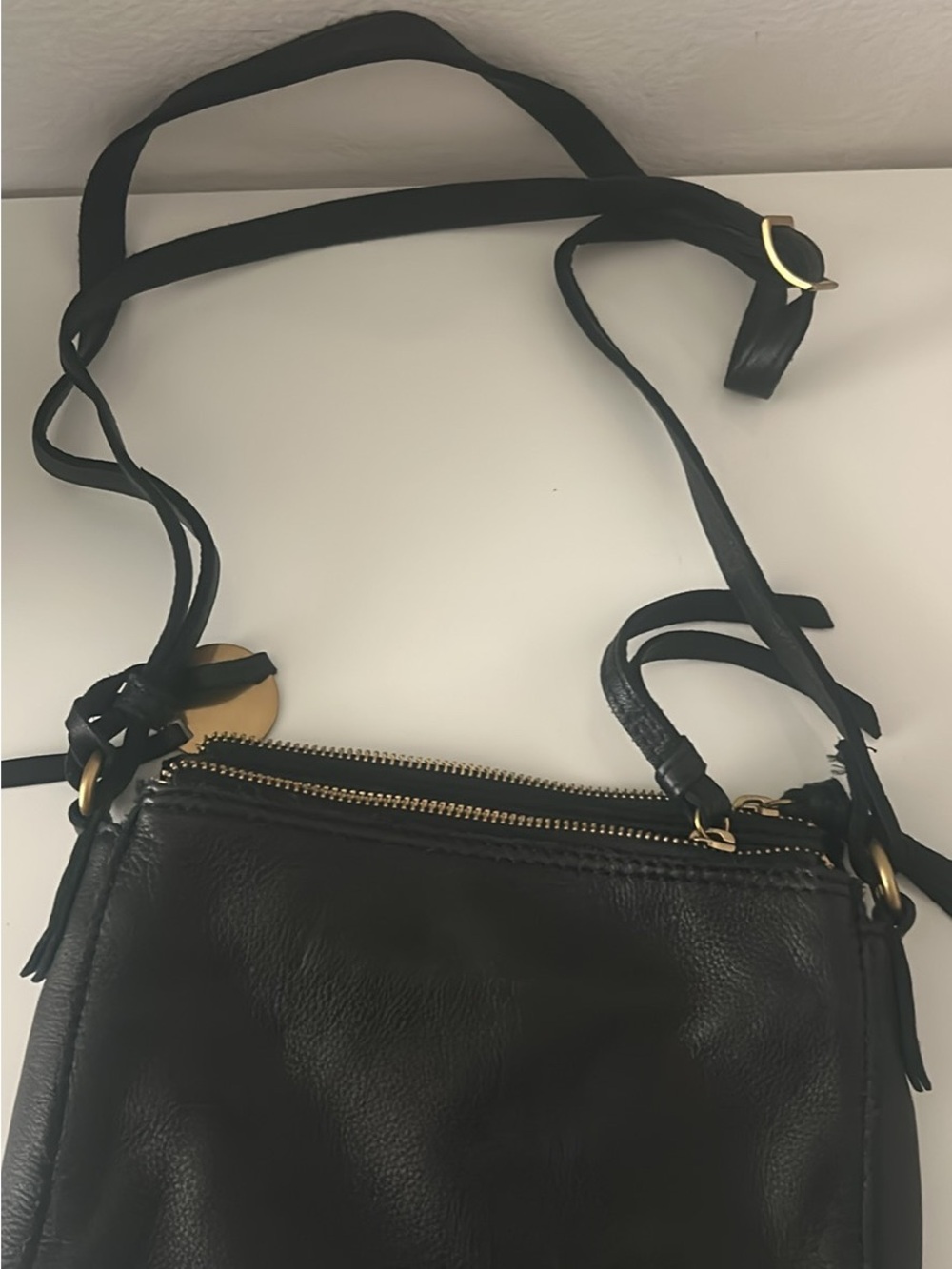 Margot Black Leather Crossbody Bag with Gold Hardware